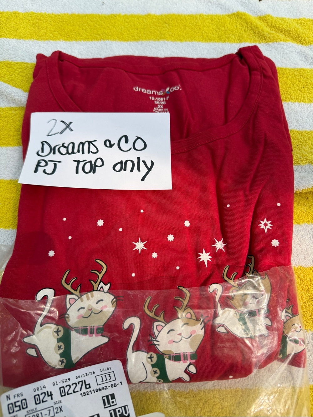 Women's Red Festive Reindeer Cat PJ Top 2x cotton dreams and co